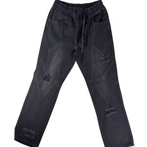 Watson Baggy Fit Jeans Mens‎ 30 Black Distressed Denim Drawstring Waist Straight